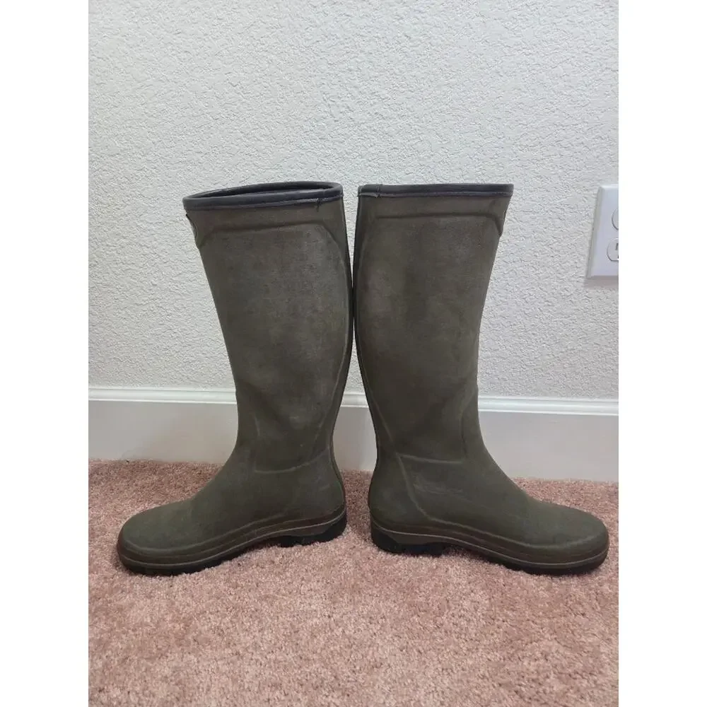 Le Chameau Hunting Green Plaid Tartan Lined Rubber Tall Wellington Boots Size 41